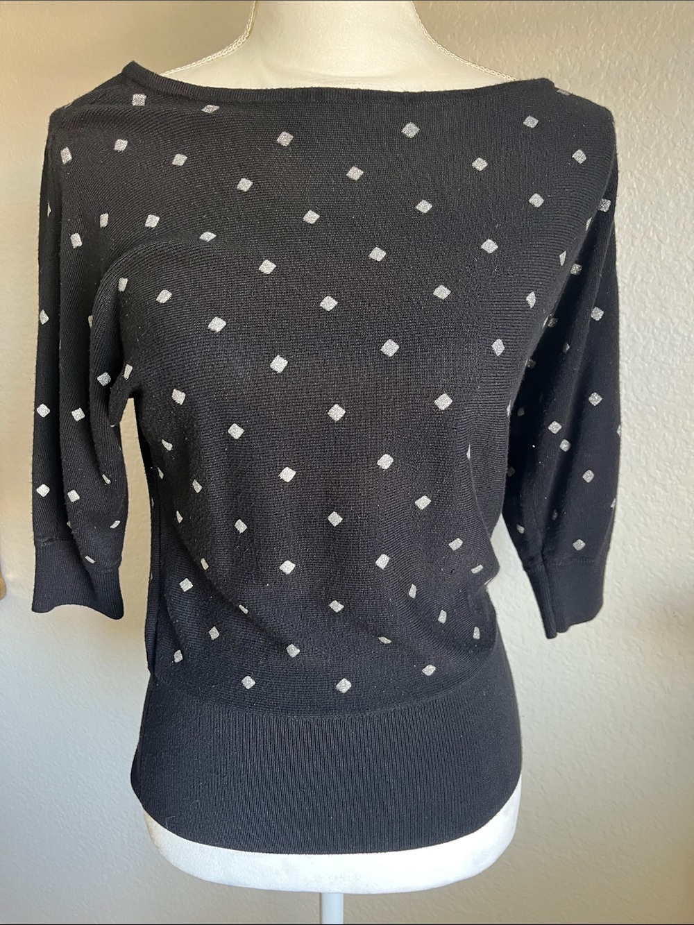 Black Polka Dot Boatneck Sweater - Women